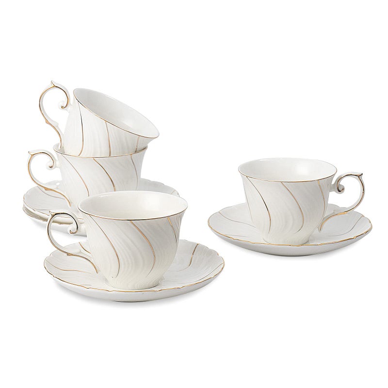 Agyiuns tea cups and saucers ceramic coffee mug 6oz for Coffee, Latte, Cafe Mocha and Tea-Set of 4, White - Image 1