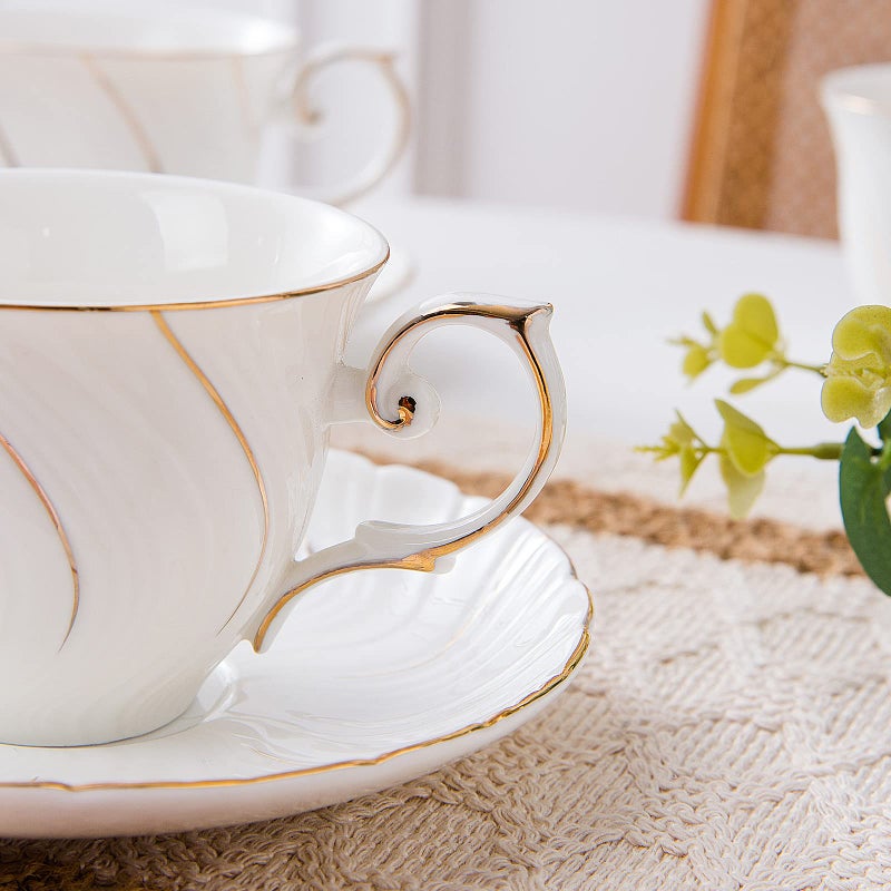 Agyiuns tea cups and saucers ceramic coffee mug 6oz for Coffee, Latte, Cafe Mocha and Tea-Set of 4, White - Image 5