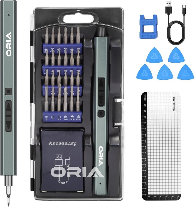 ORIA Electric Screwdriver Set, 33 in 1 Precision Screwdriver Set, Rechargeable Mini Electric Screwdriver, Portable Repair Tool Kit, LED Lights for Electronics Phone PC - Image 1