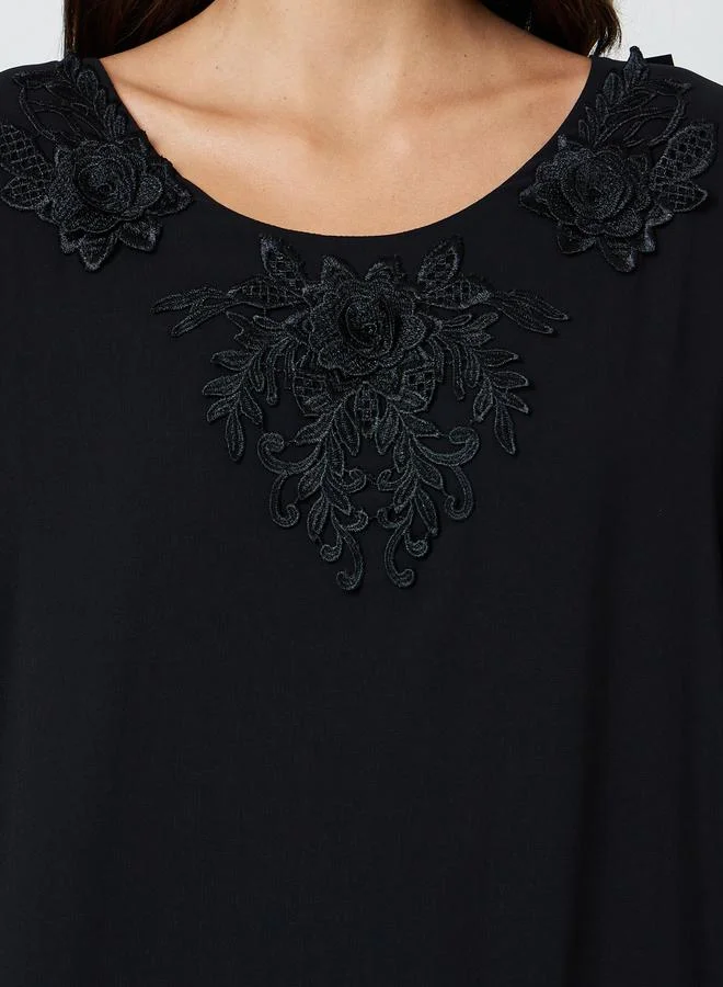 Take Two  Black Abaya with Delicate Lace Trim and Hijab for Women | Best Price UAE