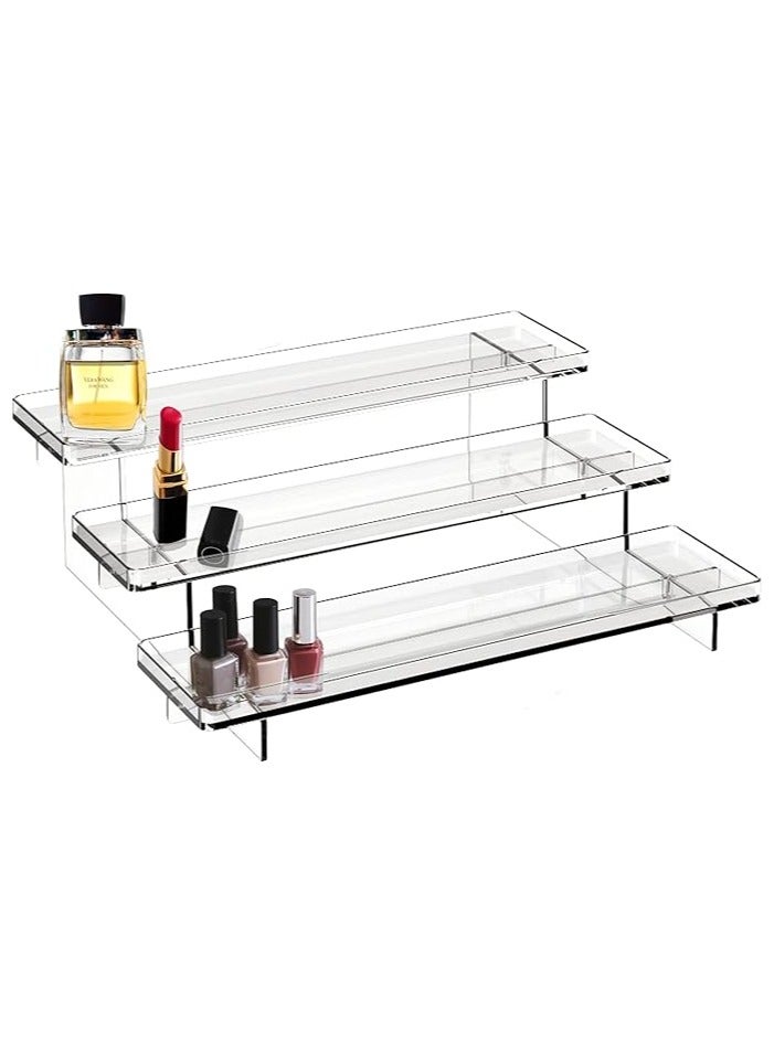 Arabest 12 inch Clear Acrylic Display Risers Stand, , 3 Tiered Shelf Organizer for Perfumes, Cupcakes, Jars, Bottles, Lotions, Spices, Display Shelf in Dresser, Store, Supermarket, Kitchen Counter  - Image 1