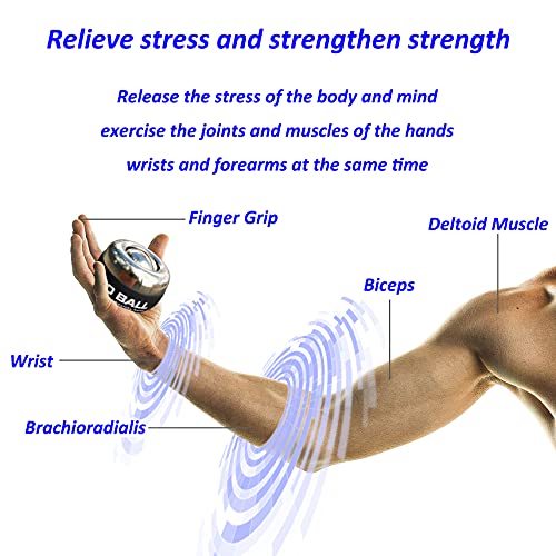 EXBEPE All-Metal Power Gyro Ball,Weighted Auto-Start Hand Wrist Forearm Trainer and Strengthener for Exercise Joint and Muscle with Ball Bag - Image 4