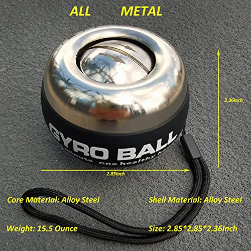 EXBEPE All-Metal Power Gyro Ball,Weighted Auto-Start Hand Wrist Forearm Trainer and Strengthener for Exercise Joint and Muscle with Ball Bag - Image 2