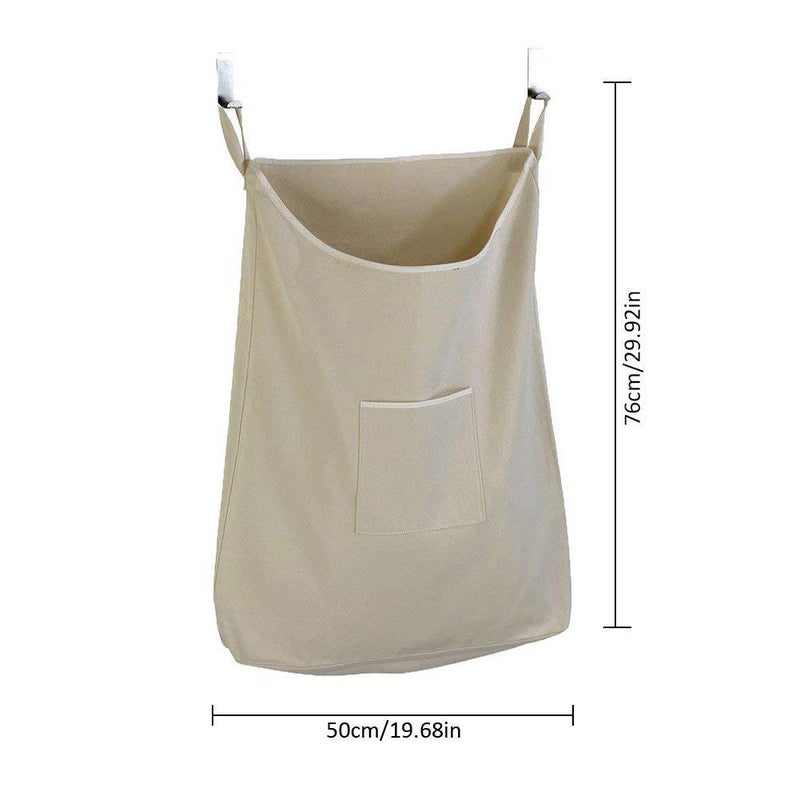 INDIAN DECOR 91132 Space Saving Door Hanging Laundry Hamper Bag with Stainless Steel Hooks for Large Capacity Storage Off White  - Image 5