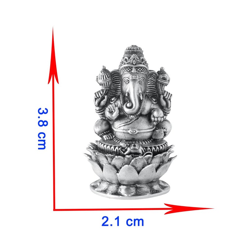 PRD CARATCAFE تمثال غانيشا الفضي من PRD CARATCAFE لاستخدامه في لوحة القيادة بالسيارة أو المكتب أو المنزل مصنوع من معدن الفضة الخالص 925 تمثال غانيش جي على زهرة اللوتس مظهر عتيق هدية لجميع المناسبات والمهرجانات - Image 5