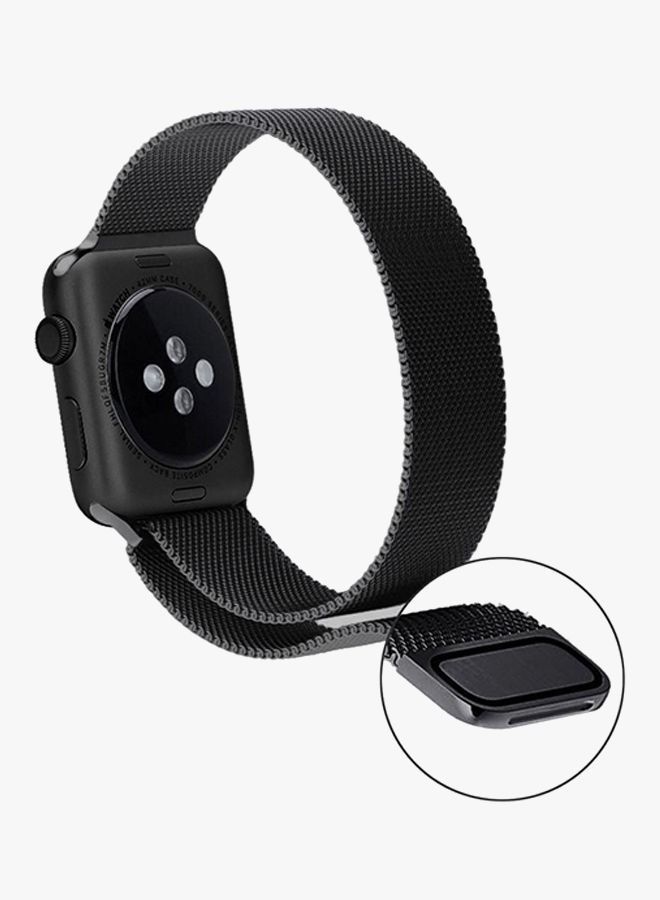 سوار حلقة ميلانيز من الستانلس ستيل لساعة أبل 5/6/7 38/40/41 أسود - Image 3