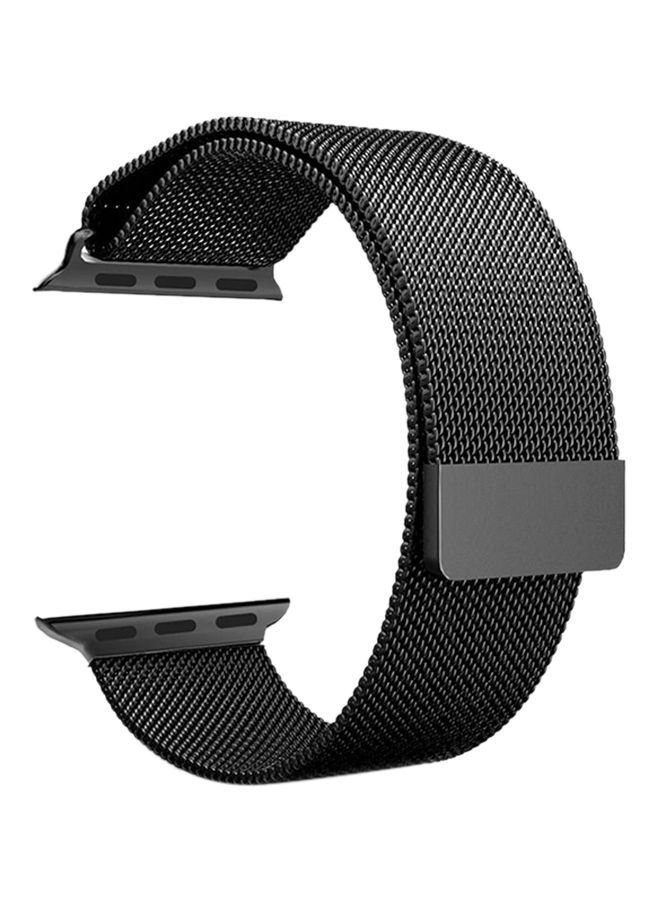 سوار حلقة ميلانيز من الستانلس ستيل لساعة أبل 5/6/7 38/40/41 أسود - Image 1