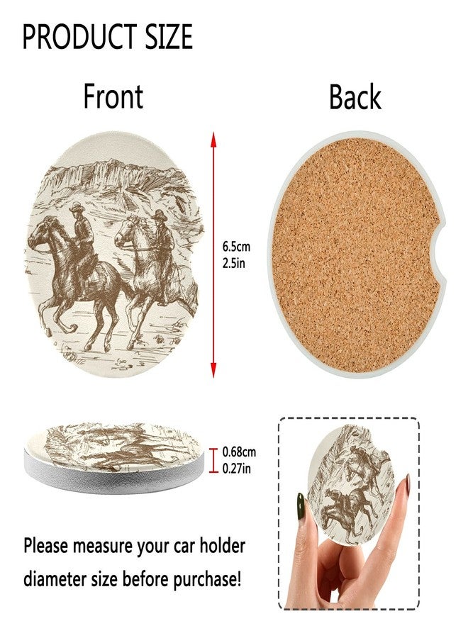xigua Absorbent Car Coasters 2 Pack, Ceramic Coaster with Cork Back and Finger Slot, Western Desert Cowboy Car Cup Coasters 2.56" - Image 3