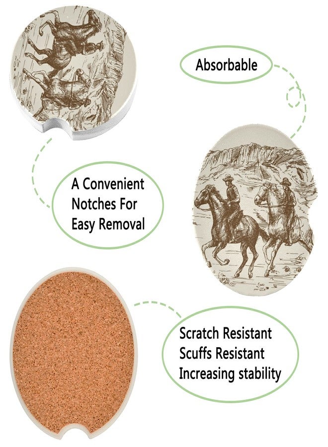 xigua Absorbent Car Coasters 2 Pack, Ceramic Coaster with Cork Back and Finger Slot, Western Desert Cowboy Car Cup Coasters 2.56" - Image 2