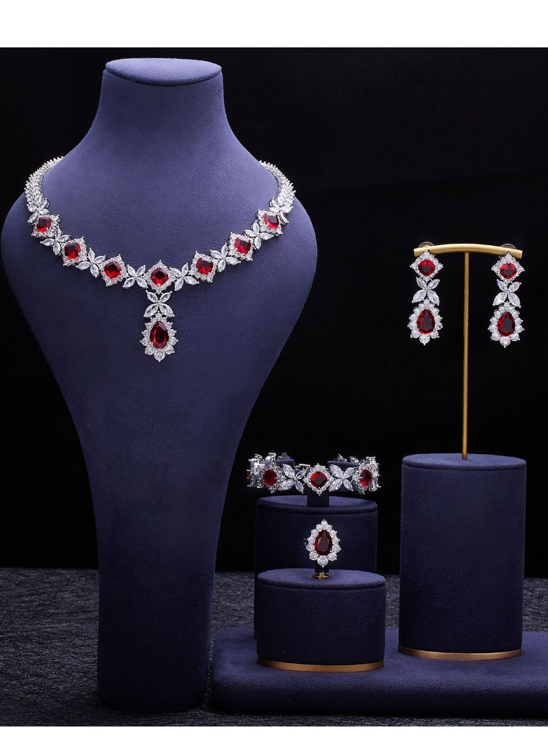Ciara Copper zircon necklace earrings, luxurious sparkling colorful gemstones, bride's wedding dress, party fashion accessories - Image 1