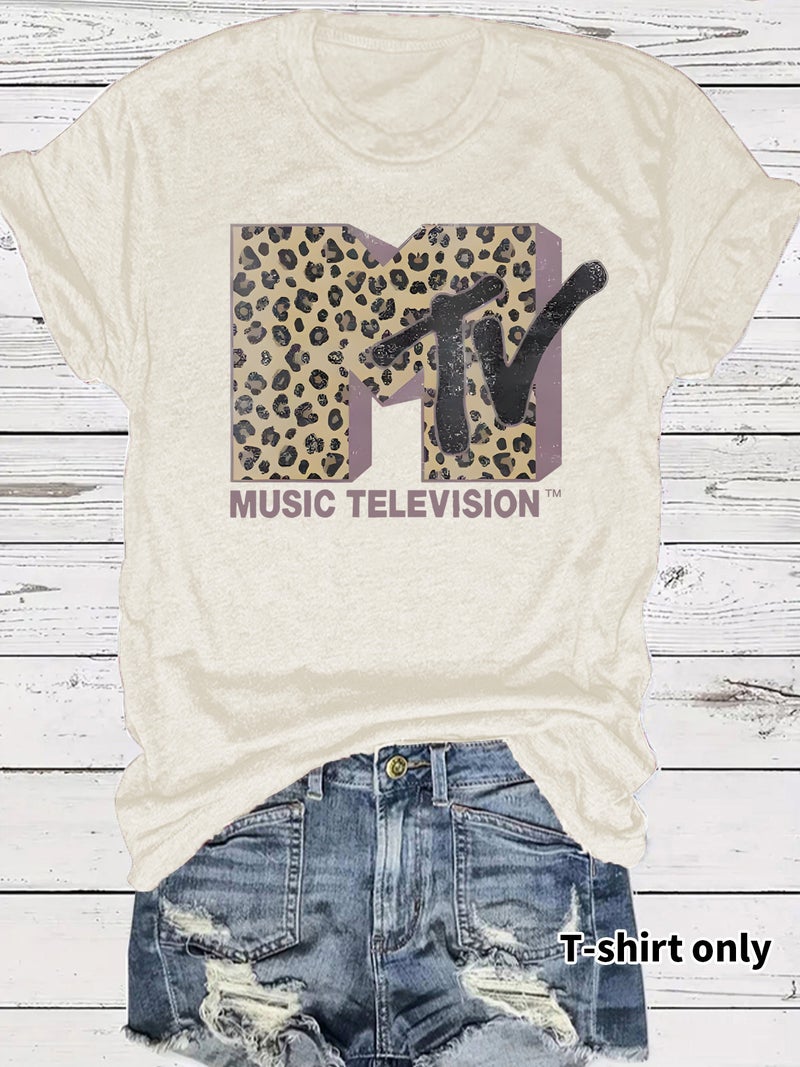 E-Commerce Export Summer Women'S Leopard Print Mtv Printed T-Shirt Short-Sleeved Loose Fashion T-Shirt - Image 1