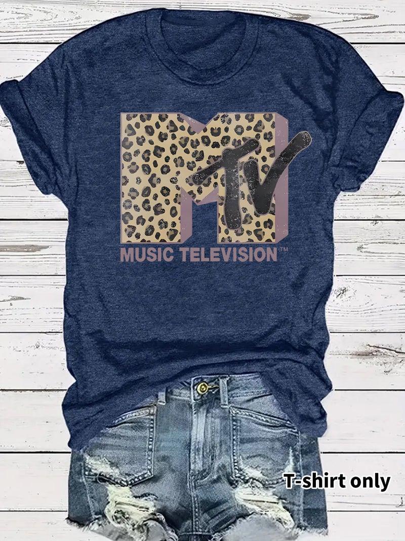E-Commerce Export Summer Women'S Leopard Print Mtv Printed T-Shirt Short-Sleeved Loose Fashion T-Shirt - Image 5