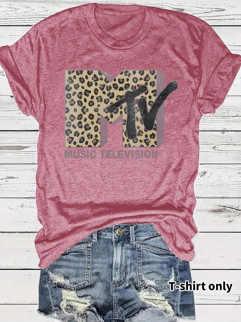 E-Commerce Export Summer Women'S Leopard Print Mtv Printed T-Shirt Short-Sleeved Loose Fashion T-Shirt - Image 3