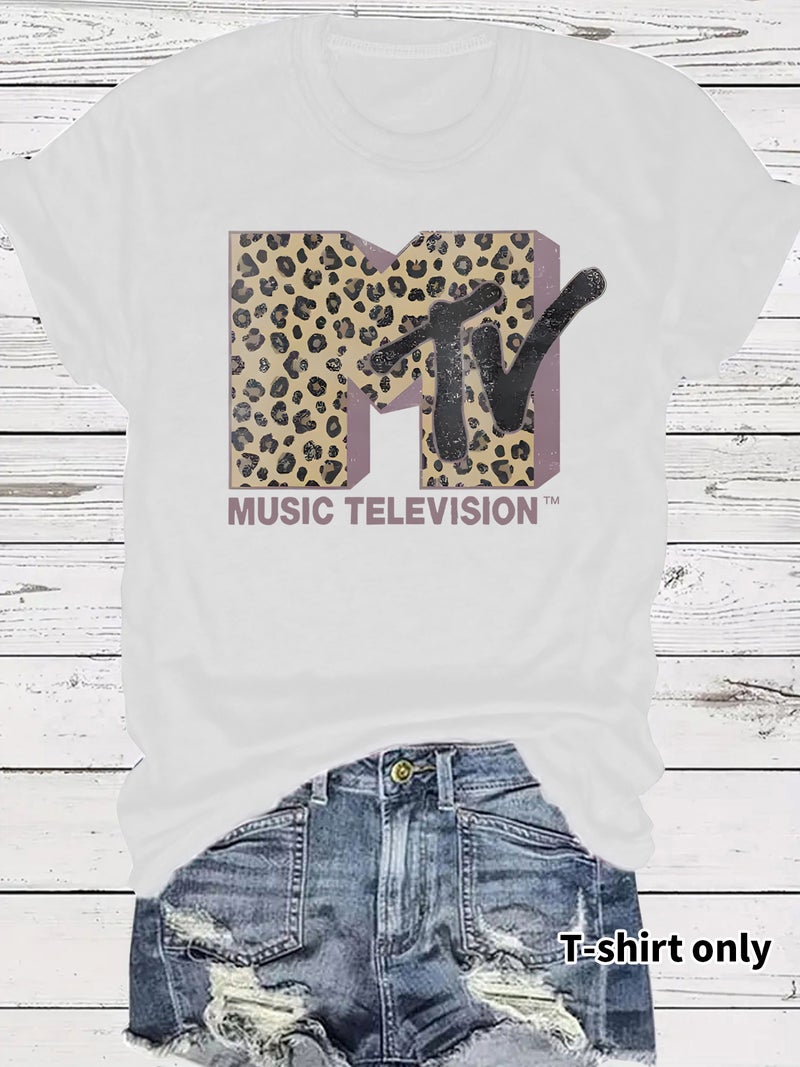 E-Commerce Export Summer Women'S Leopard Print Mtv Printed T-Shirt Short-Sleeved Loose Fashion T-Shirt - Image 4