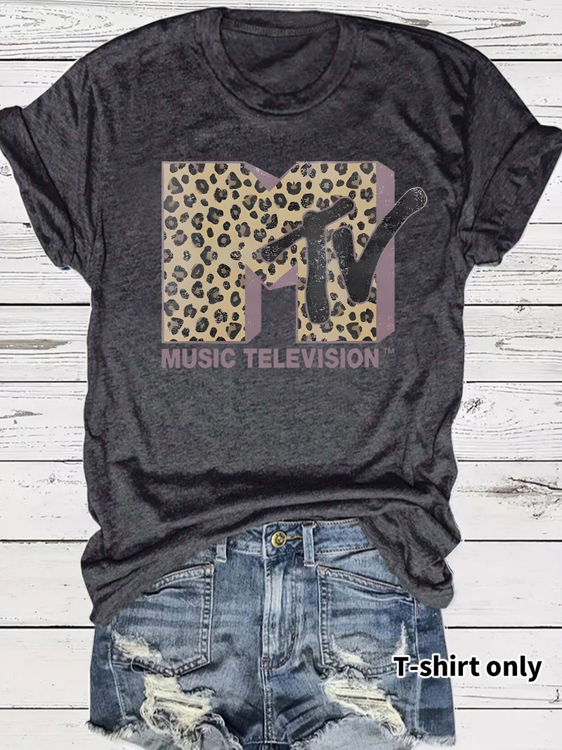 E-Commerce Export Summer Women'S Leopard Print Mtv Printed T-Shirt Short-Sleeved Loose Fashion T-Shirt - Image 2