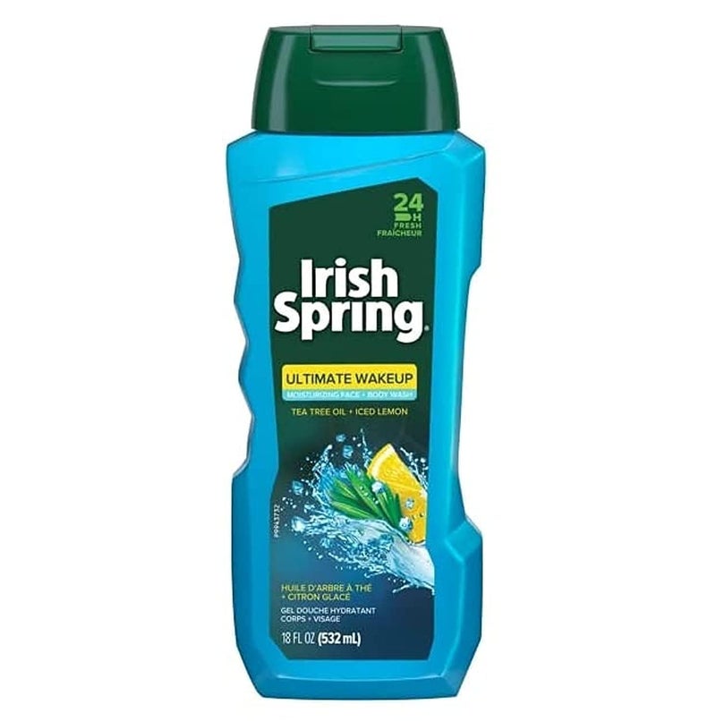 Irish Spring Ultimate Wake Up Tea Tree Face  Body Wash for Men Moisturizing Body Wash Washes Away Bacteria  18 Fl Oz