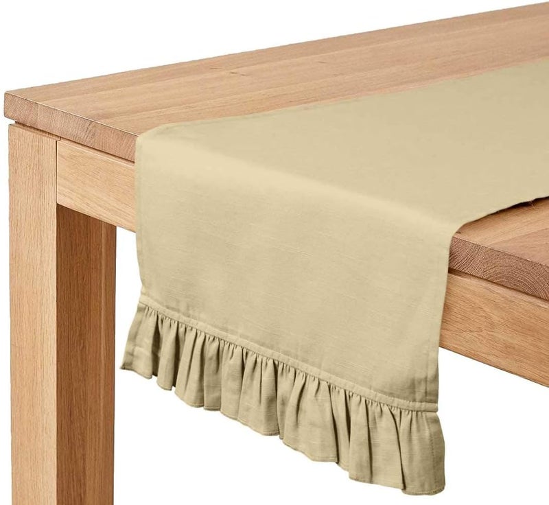 Vargottam Light Beige Home Décor Kitchen Table Decor Home Frill Table Runner-14 x 48 Inch - Image 1