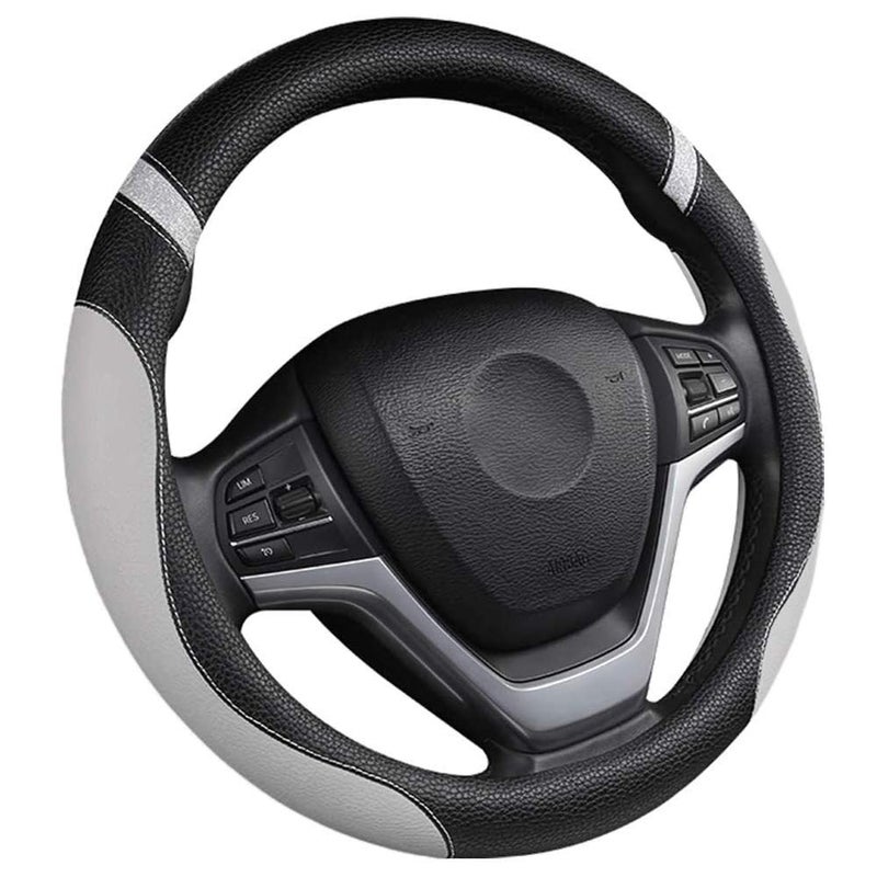 Cxtiy Steering Wheel Cover for Men Women Leather Universal Steering Wheel Covers for Car 15inch (Gray) - Image 2