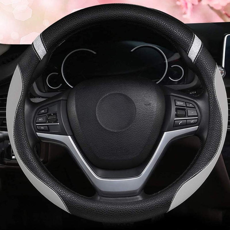 Cxtiy Steering Wheel Cover for Men Women Leather Universal Steering Wheel Covers for Car 15inch (Gray) - Image 3