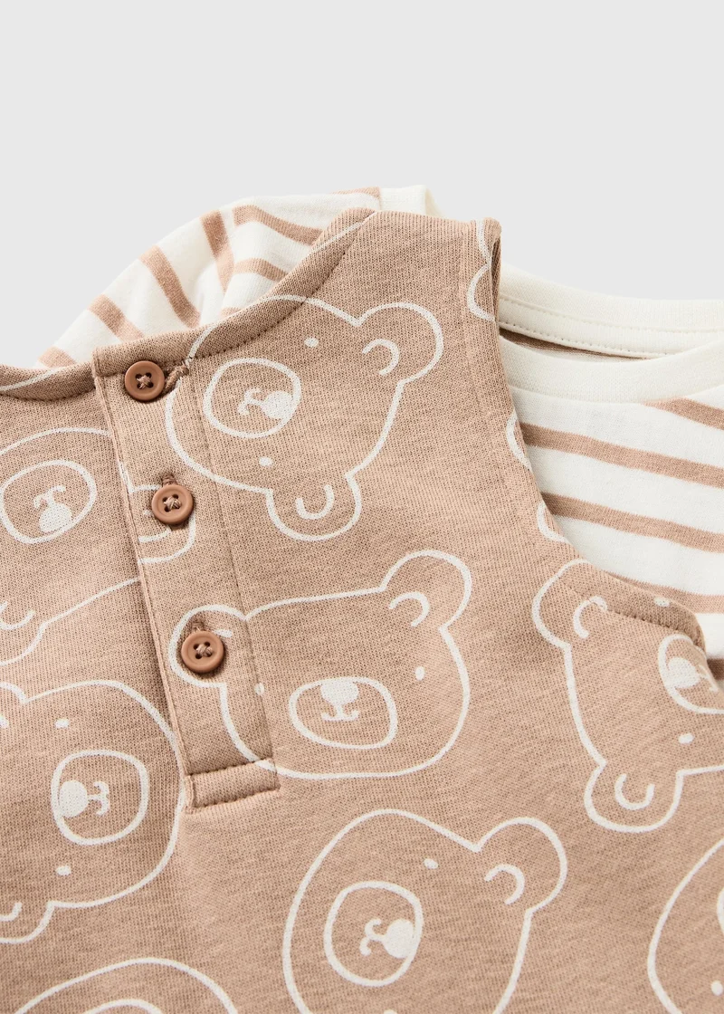 ماتلان Baby Brown Bear Print Top & Dungaree Set