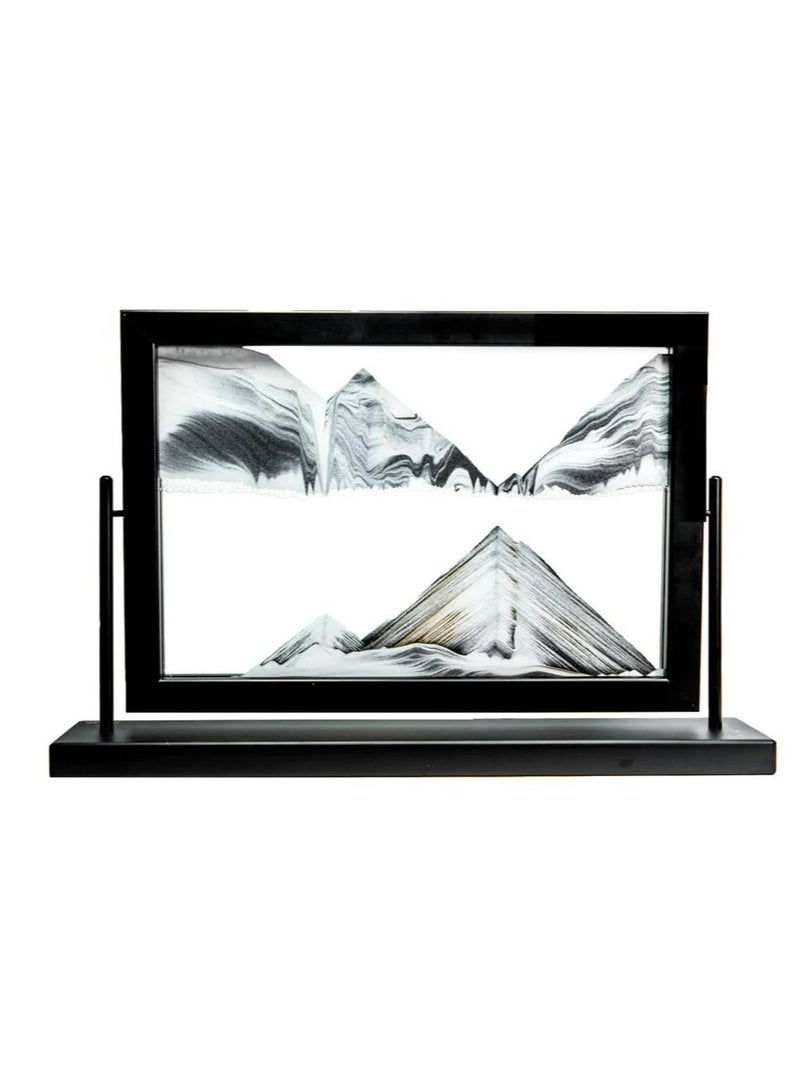 Tortox 3D Dynamic Moving Sand,Flowing Sand Painting 3D Hourglass，Rectangle Natural Landscape Glass Sand Frame，Flowing Sand Painting Desktop Home Office Decor | Black  - Image 1