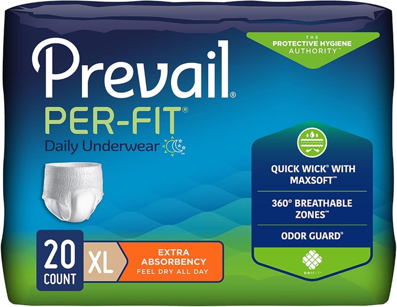 Prevail PerFit Daily Protective Underwear Unisex Adult Disposable Diaper for Men Women Extra Absorbency XLarge 5868 Waist 20 Count Bag White - Image 3
