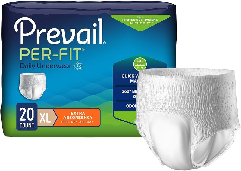 Prevail PerFit Daily Protective Underwear Unisex Adult Disposable Diaper for Men Women Extra Absorbency XLarge 5868 Waist 20 Count Bag White - Image 1