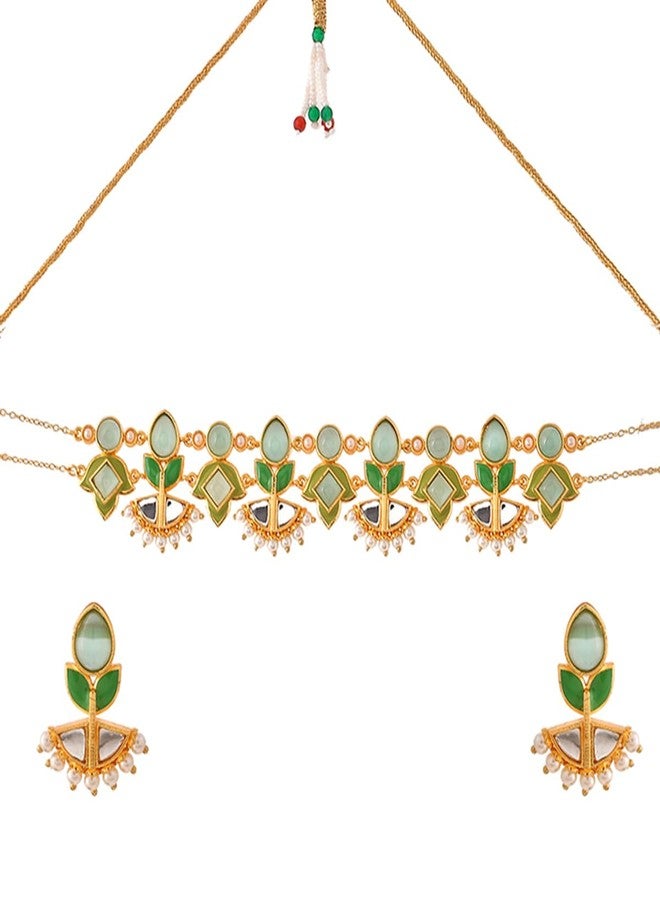 VOYLLA Forever More Lotus Choker Necklace Set For Women|Ethnic Women Short Necklace Sets|Gift For Women |Women's Gift|Valentine Gift| - Image 1