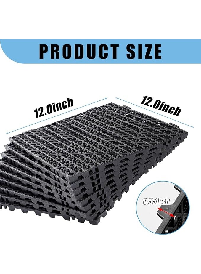 DUNISO 12 قطعة بلاط أرضيات متشابك لتصريف المياه، حصائر قماشية PVC، بلاط مطاطي مربع متشابك مع ثقوب، غير قابل للانزلاق، قوي ودائم، للاستخدام في الحمام، القبو، المرآب، المخزن، 12 بوصة × 12 بوصة، أسود - Image 2