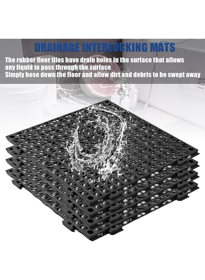 DUNISO 12 قطعة بلاط أرضيات متشابك لتصريف المياه، حصائر قماشية PVC، بلاط مطاطي مربع متشابك مع ثقوب، غير قابل للانزلاق، قوي ودائم، للاستخدام في الحمام، القبو، المرآب، المخزن، 12 بوصة × 12 بوصة، أسود - Image 5