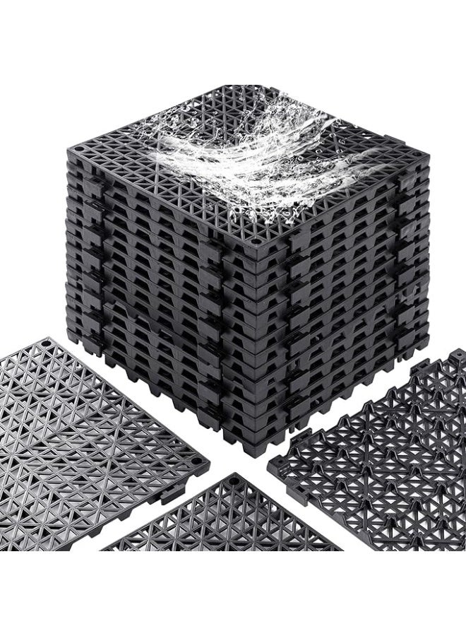 DUNISO 12 قطعة بلاط أرضيات متشابك لتصريف المياه، حصائر قماشية PVC، بلاط مطاطي مربع متشابك مع ثقوب، غير قابل للانزلاق، قوي ودائم، للاستخدام في الحمام، القبو، المرآب، المخزن، 12 بوصة × 12 بوصة، أسود - Image 1