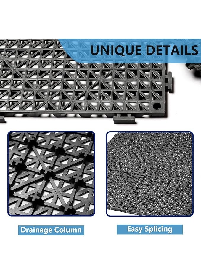 DUNISO 12 قطعة بلاط أرضيات متشابك لتصريف المياه، حصائر قماشية PVC، بلاط مطاطي مربع متشابك مع ثقوب، غير قابل للانزلاق، قوي ودائم، للاستخدام في الحمام، القبو، المرآب، المخزن، 12 بوصة × 12 بوصة، أسود - Image 3