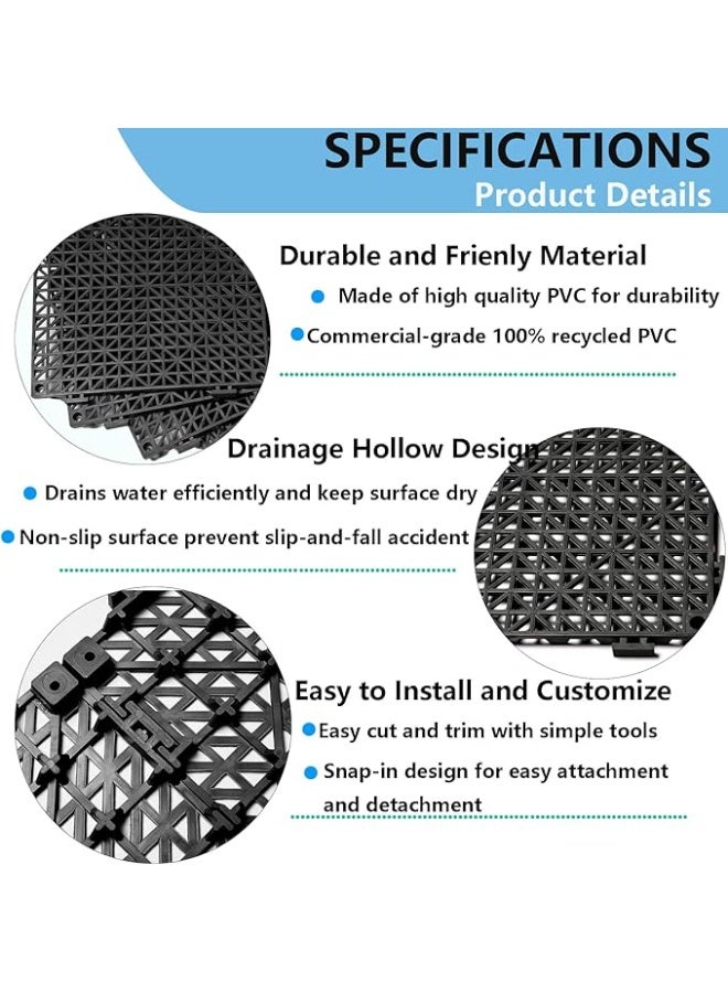 DUNISO 12 قطعة بلاط أرضيات متشابك لتصريف المياه، حصائر قماشية PVC، بلاط مطاطي مربع متشابك مع ثقوب، غير قابل للانزلاق، قوي ودائم، للاستخدام في الحمام، القبو، المرآب، المخزن، 12 بوصة × 12 بوصة، أسود - Image 4