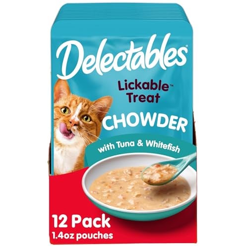 Hartz Delectables Chowder Lickable Wet Cat Treats for Kitten, Adult & Senior Cats, Tuna & Whitefish, 12 Count - Image 1
