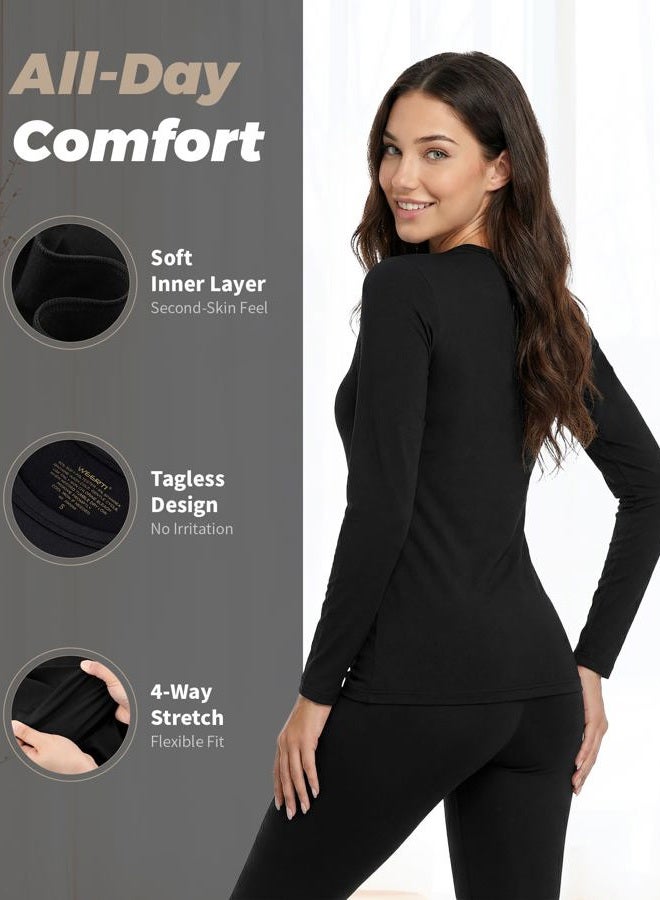 WEERTI Thermal Underwear for Women Long Johns Women with Fleece Lined, Base Layer Women Cold Weather Top Bottom（Black XS） - Image 2