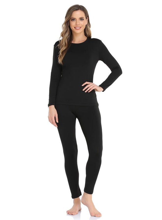 WEERTI Thermal Underwear for Women Long Johns Women with Fleece Lined, Base Layer Women Cold Weather Top Bottom（Black XS） - Image 1
