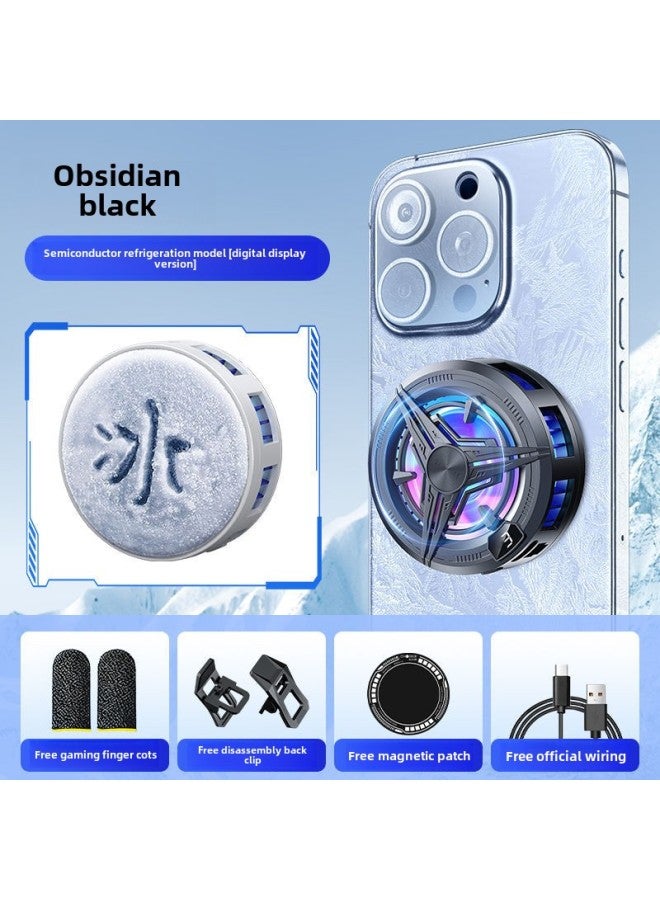 Loquat Semiconductor Mobile Phone Radiator TEC Icing Magnetic Clip Cooler E-sports Game Live Cooling Artifact-Color:Obsidian Black Ice Digital Display 3-speed Version - Image 1