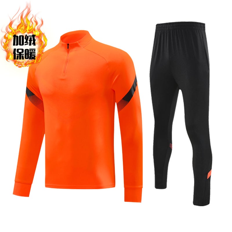 Generic Autumn and winter fleece-lined half zipper pullover long sleeve training clothes suit childrens football appearance clothes running sportswear generation hair Orange (plus velvet) 
