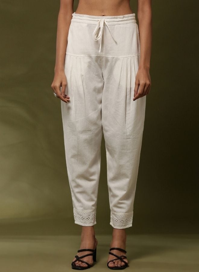 Abhishti Regular salwar pants with schiffli cuff-  off white  - Image 1