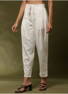 Abhishti Regular salwar pants with schiffli cuff-  off white  - Image 2