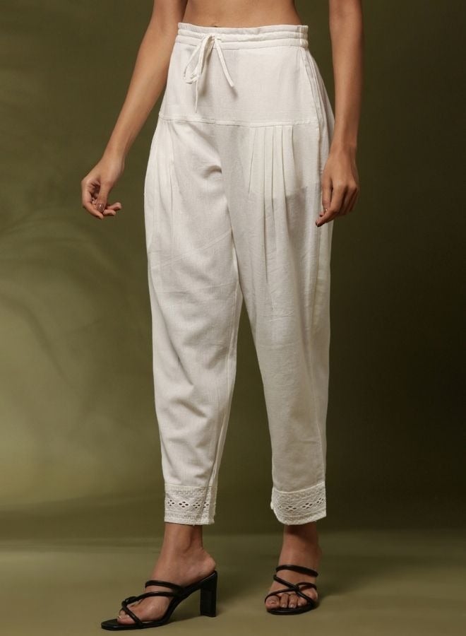 Abhishti Regular salwar pants with schiffli cuff-  off white  - Image 2