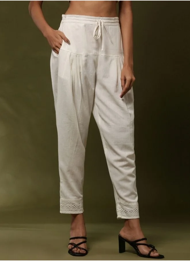 Abhishti Regular salwar pants with schiffli cuff-  off white