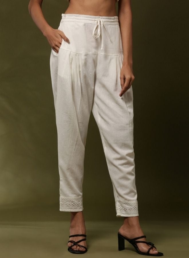 Abhishti Regular salwar pants with schiffli cuff-  off white  - Image 3
