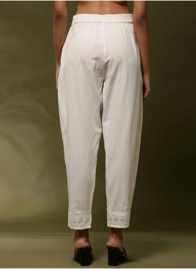 Abhishti Regular salwar pants with schiffli cuff-  off white