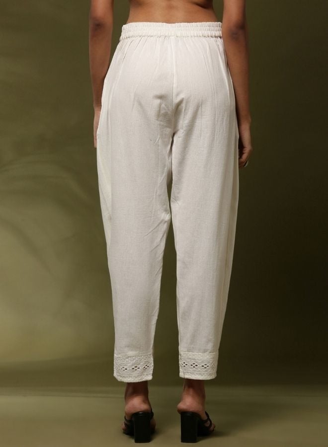 Abhishti Regular salwar pants with schiffli cuff-  off white  - Image 4