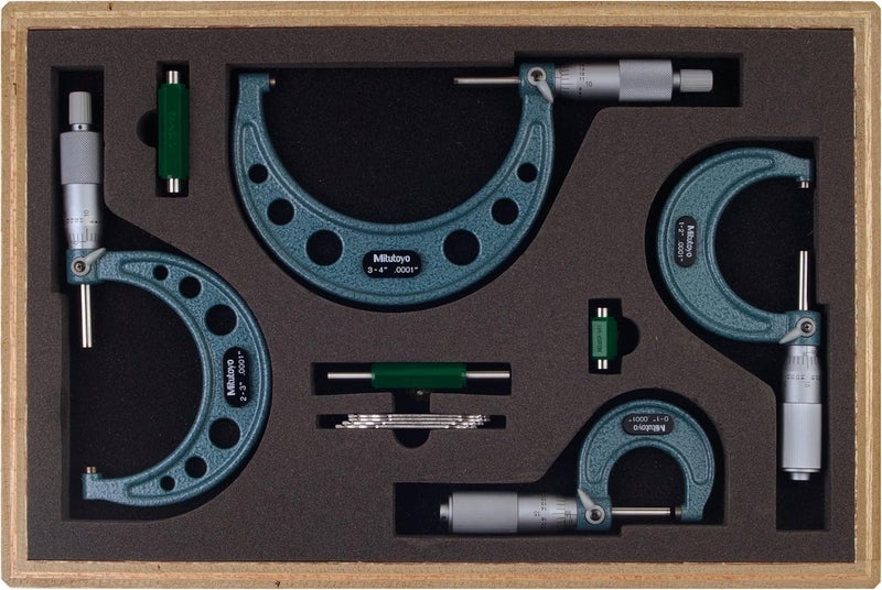 Mitutoyo Mitutoyo 103931 Outside Micrometer Set with Standards 04 Range 00001 Graduation 4 Piece Set 