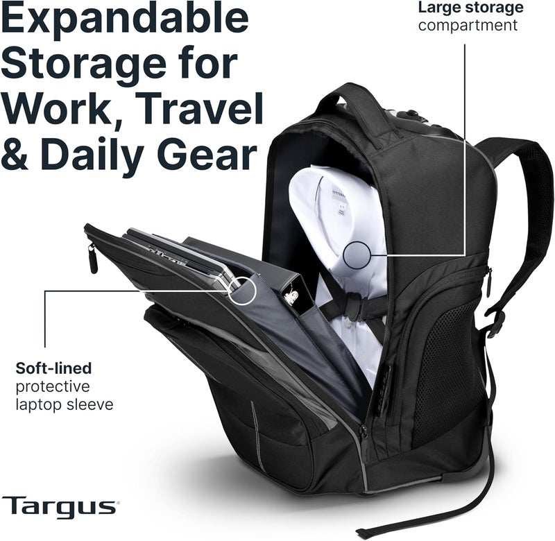 targus 16 Inch Compact Rolling Backpack, Black - Wheeled Travel Bag, Fits Laptops Up to 16” and MacBook Pros up to 17” (TSB750US) - Image 3