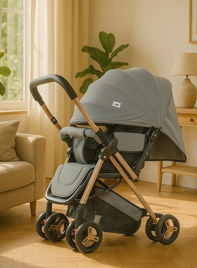 Cady One Lightweight, one-click folding two-way stroller with an oversized canopy suitable for infants from 0 to 36 months, adjustable canopy, comfortable stroller handle for easy towing and air travel, safety belt and a spacious storage basket at the bottom 