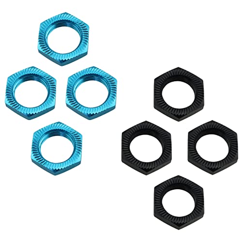 Ruiwaer 8PCS 17mm Thread Aluminum RC Wheel Nuts Aluminum Alloy Wheel Hex Hub Nuts, 4PCS Blue 4PCS Black - Image 3