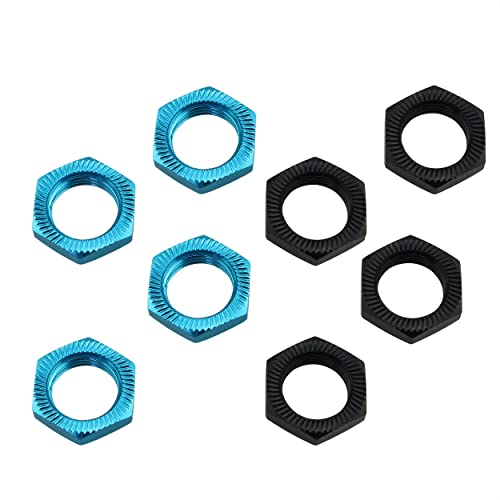 Ruiwaer 8PCS 17mm Thread Aluminum RC Wheel Nuts Aluminum Alloy Wheel Hex Hub Nuts, 4PCS Blue 4PCS Black - Image 1